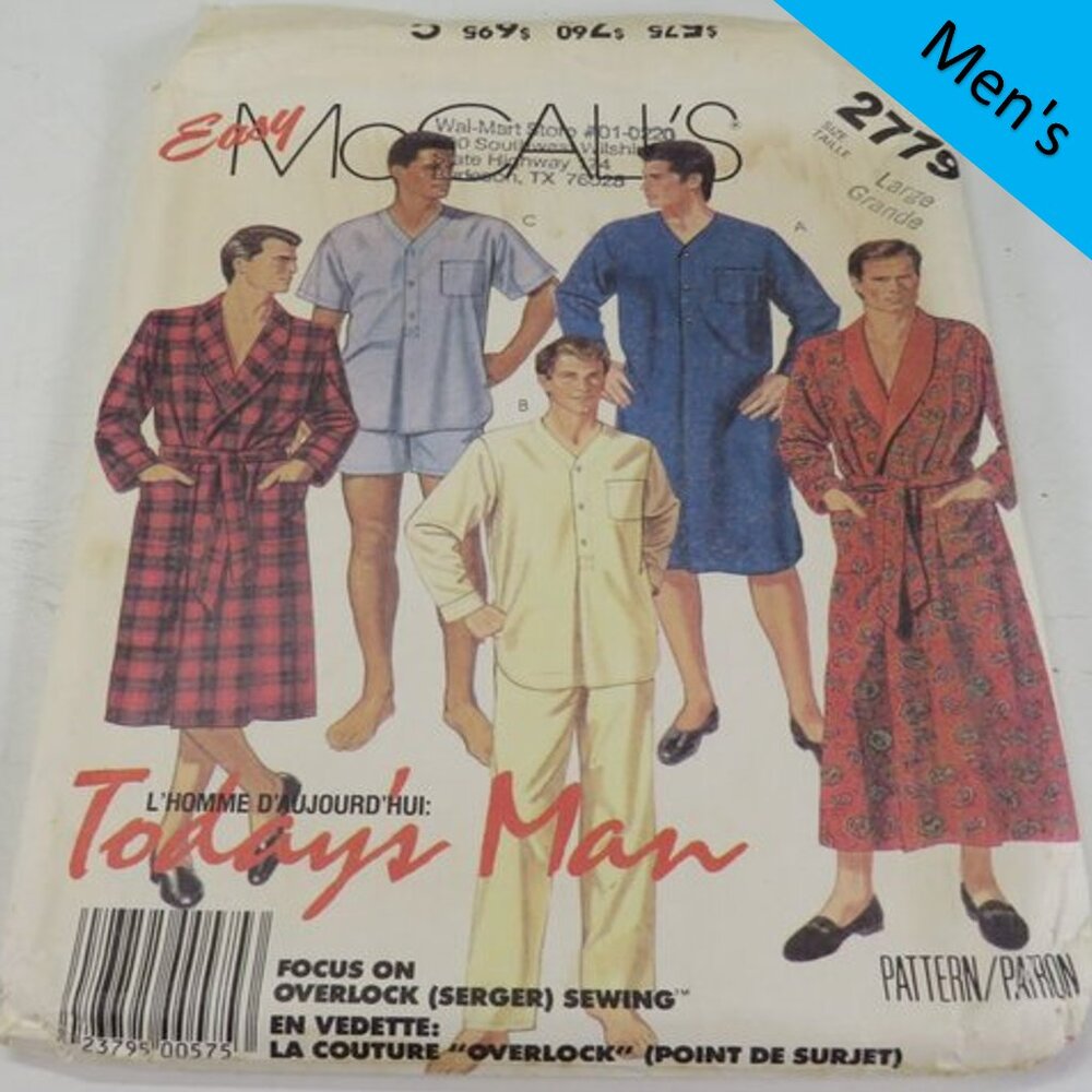 McCalls 2779 clothing pattern Mens EASY Overlock size 42-44 Nightshirt PJs, Robe